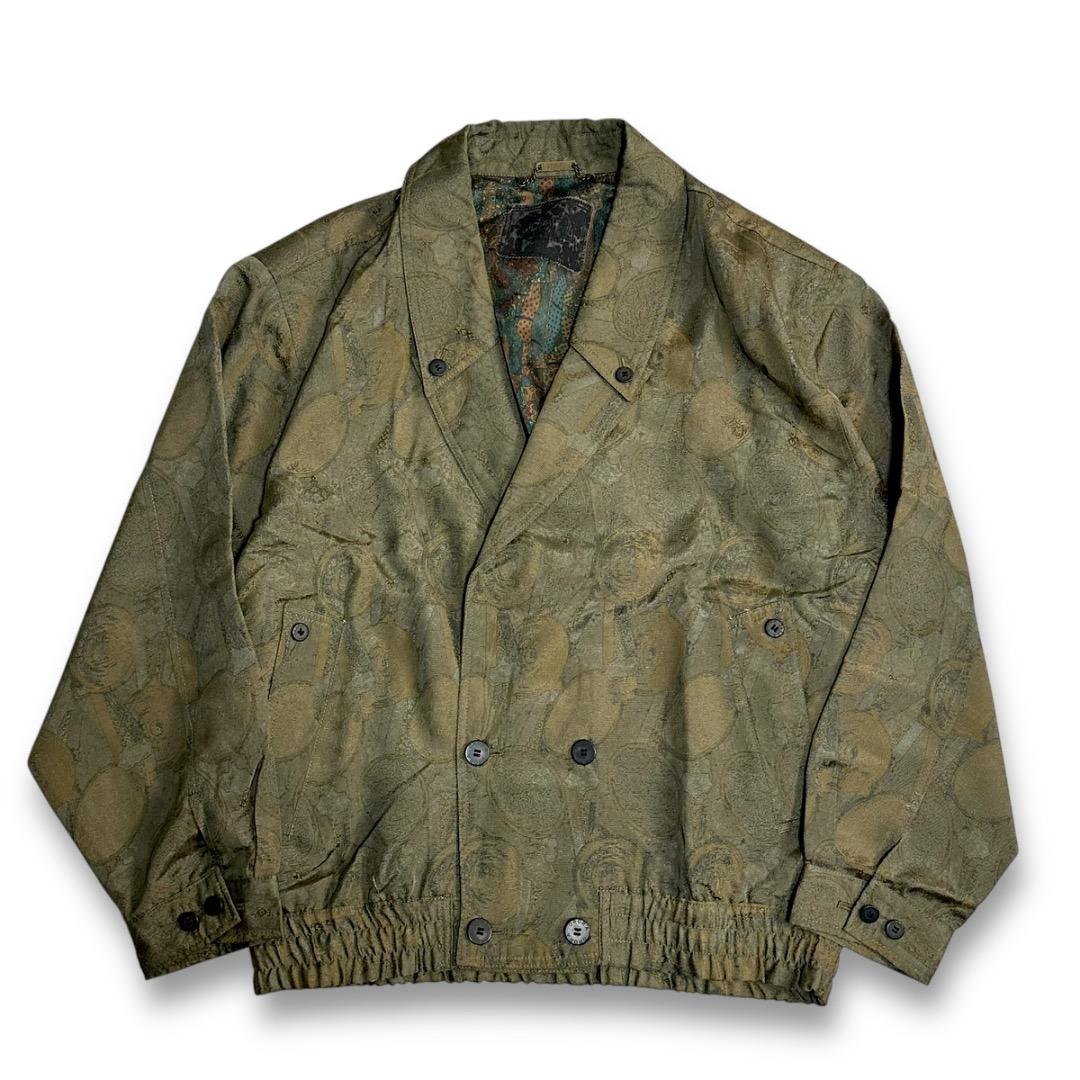 希少【VINTAGE】80s 90s 総柄 ジャガードデザイン ダブルジャケット