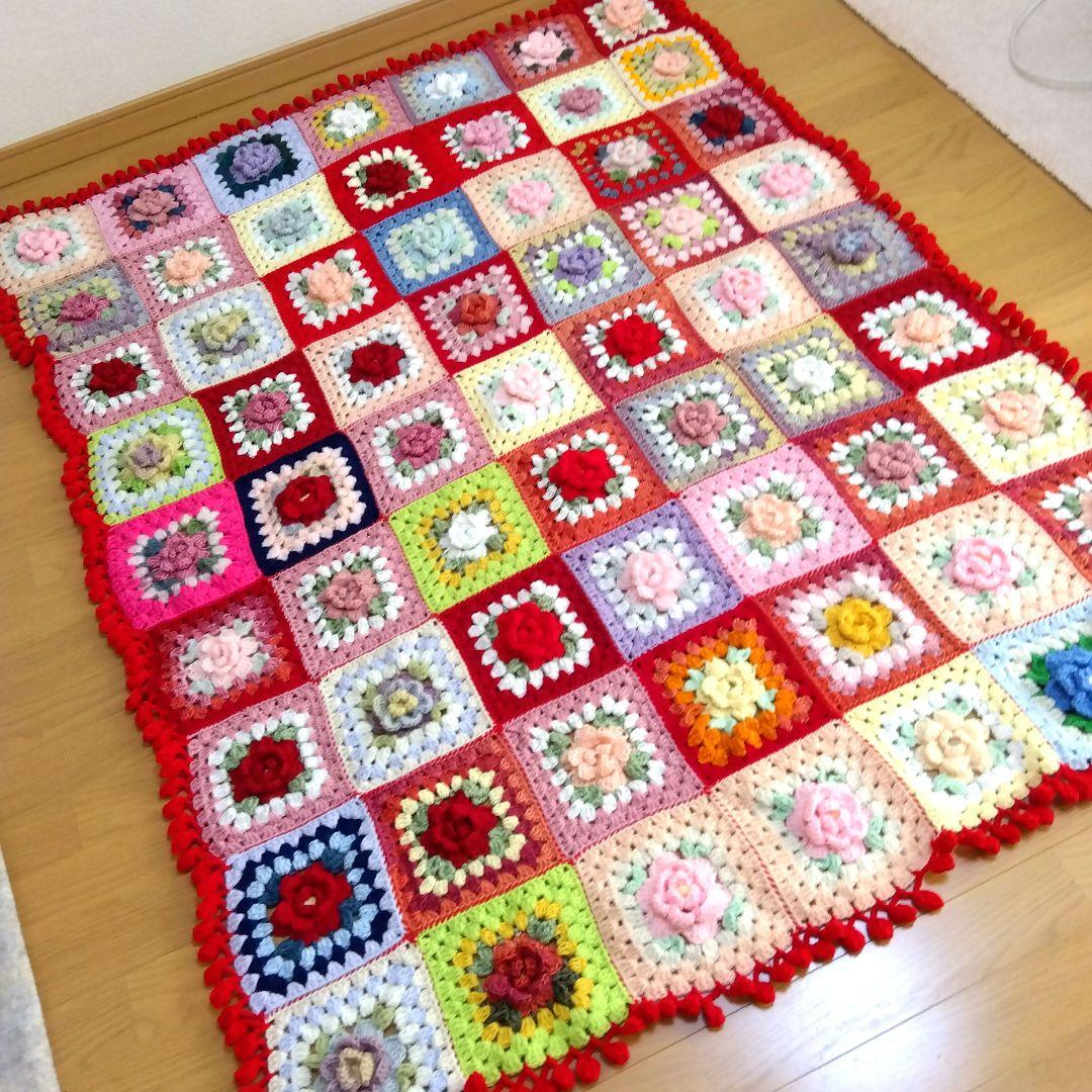 ブランケット ベットカバーカラフルなお花のグラニースクエア