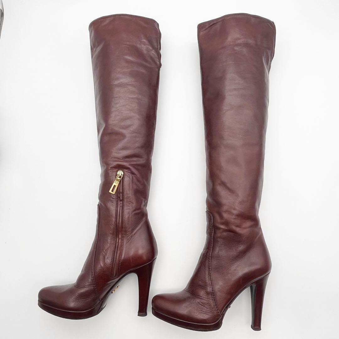 PRADA プラダ 4wayロングブーツ ブラウンレザー ベルトチャーム 21