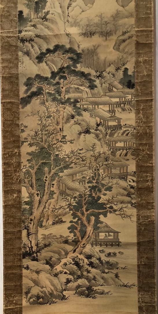 掛け軸２点／84、85［山水楼亭之図］＆［赤牡丹］肉筆　木箱無し！