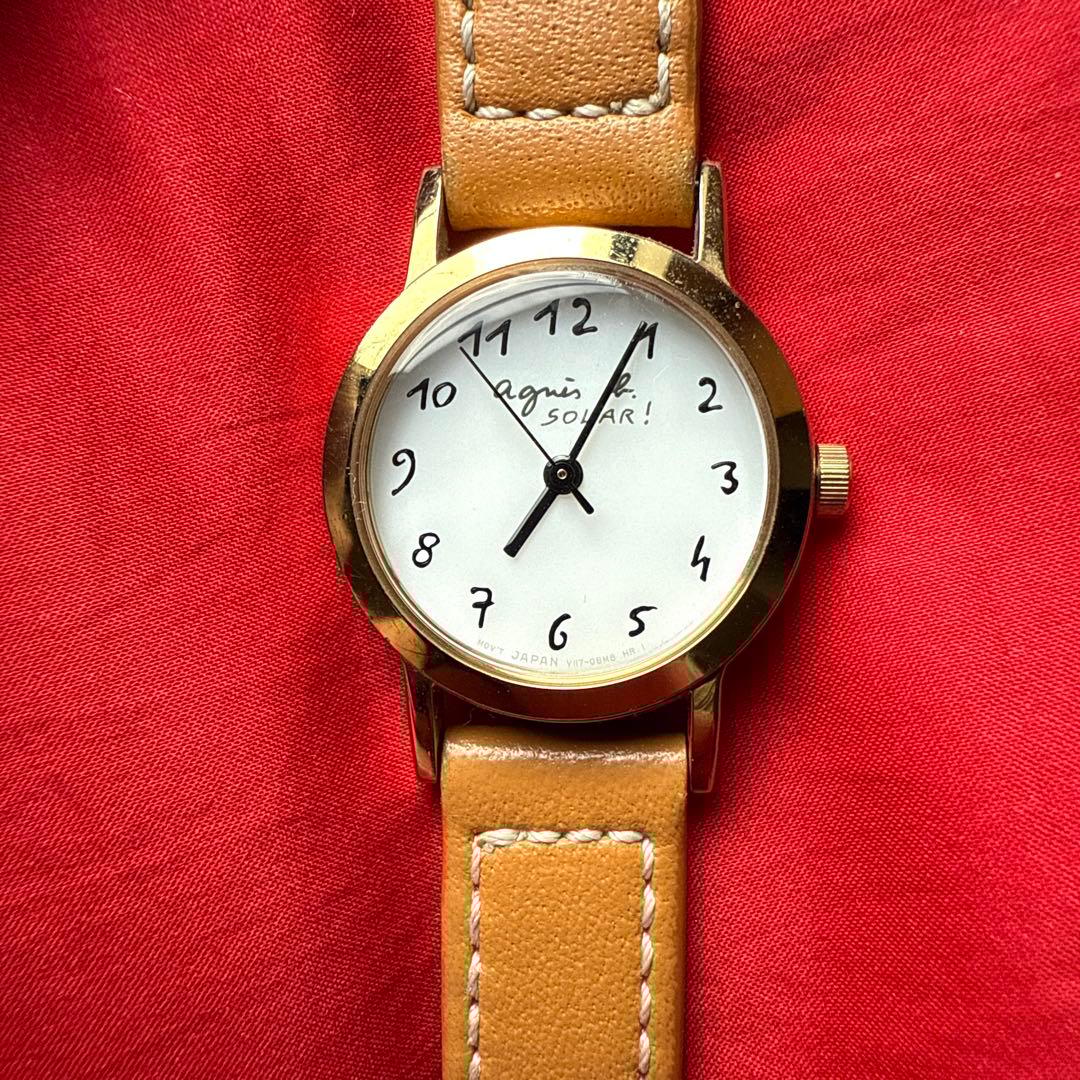Agnes b. 腕時計 アニエスb SOLAR レザーベルト ゴールド色