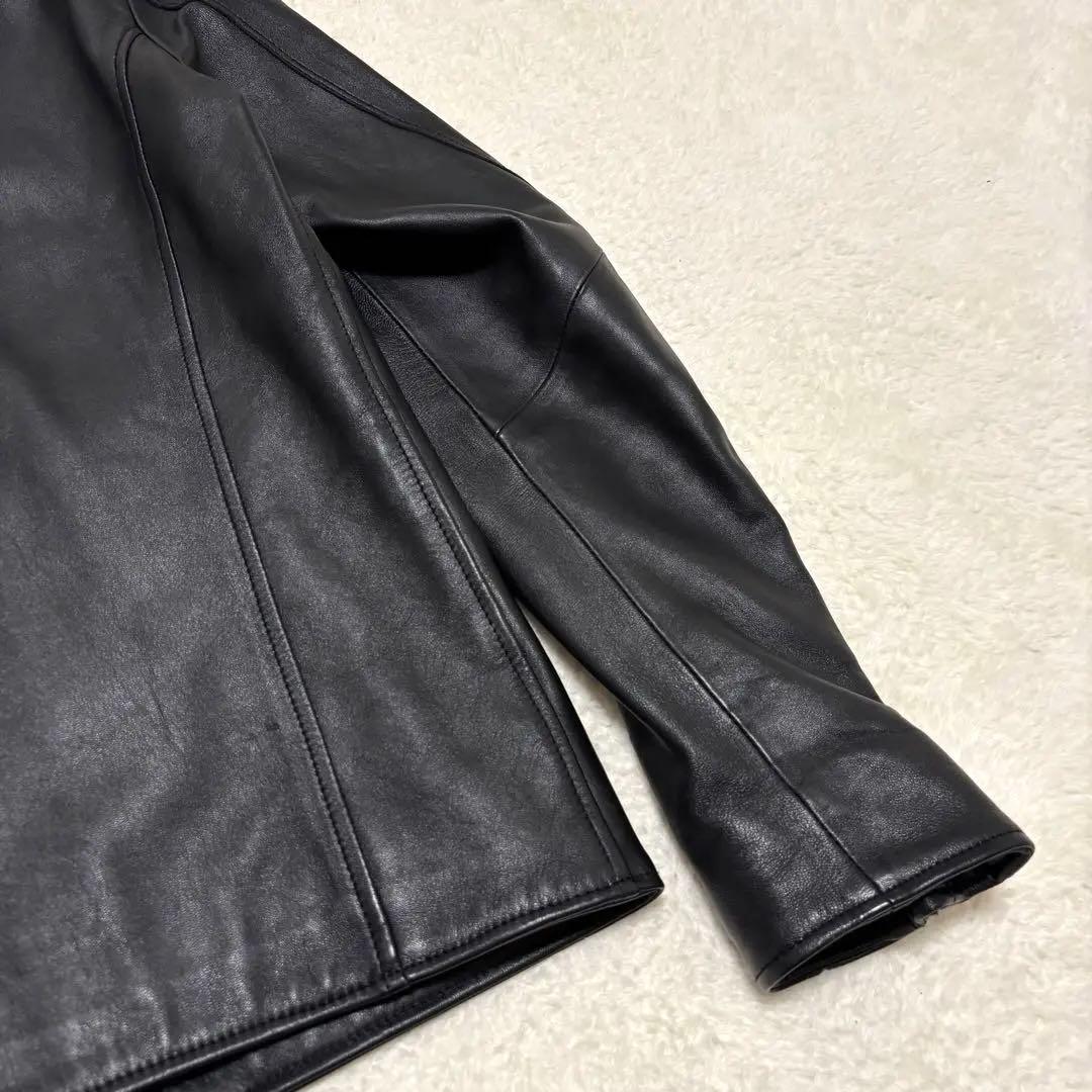 ナノユニバース シングルライダースジャケット 羊革 ラムレザー L ブラック