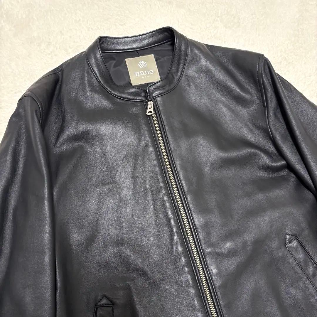 ナノユニバース シングルライダースジャケット 羊革 ラムレザー L ブラック