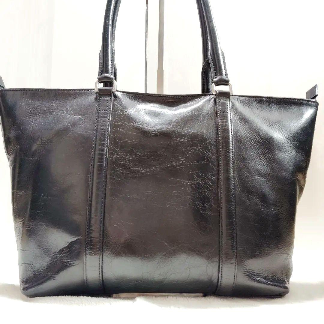 【艶】アニアリ　ビジネストート　ブリーフケース　オールレザー　舟形　A4　黒