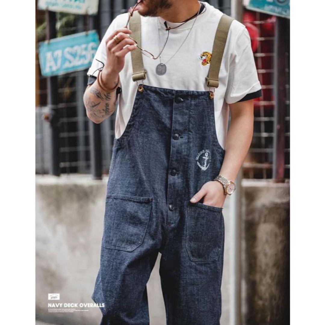 アメリカンレトロ海軍デッキオーバーオール デニム ベーシック オールインワン