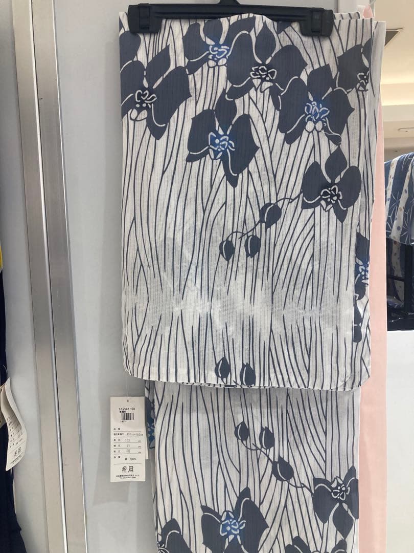 浴衣　綿絽　浜松本染青い花柄