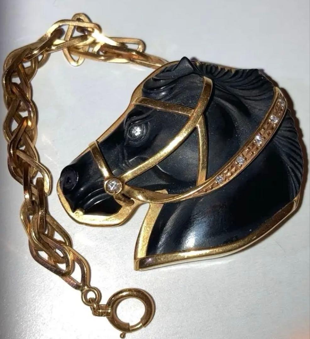 ［希少］K18 金18 ダイヤ ブローチ 馬