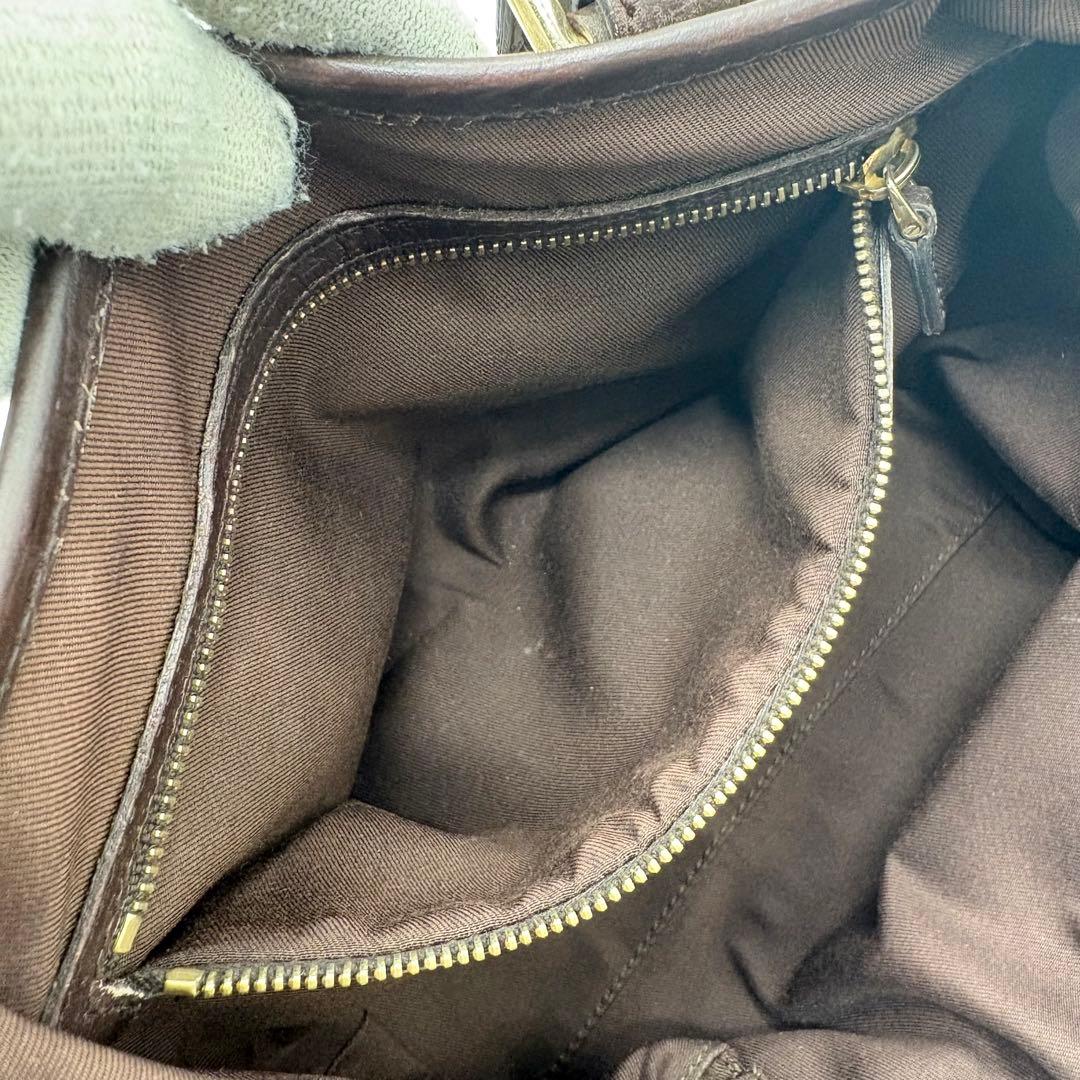 美品✨グッチ ハンドバッグ ミニトート GG柄 シェリーライン ダークブラウン