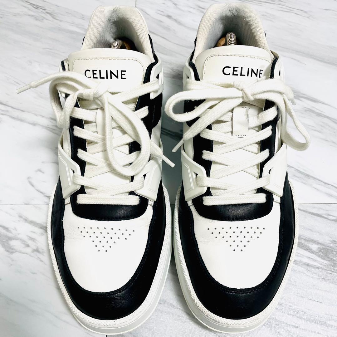 美品⭐️CELINE CT-07 サイドロゴ スニーカー レザー 白×黒27cm