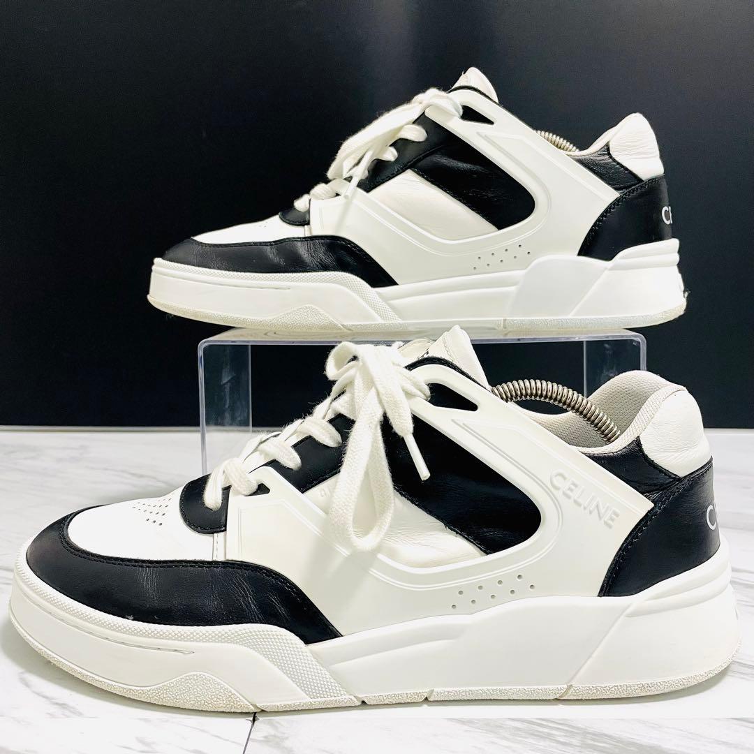 美品⭐️CELINE CT-07 サイドロゴ スニーカー レザー 白×黒27cm