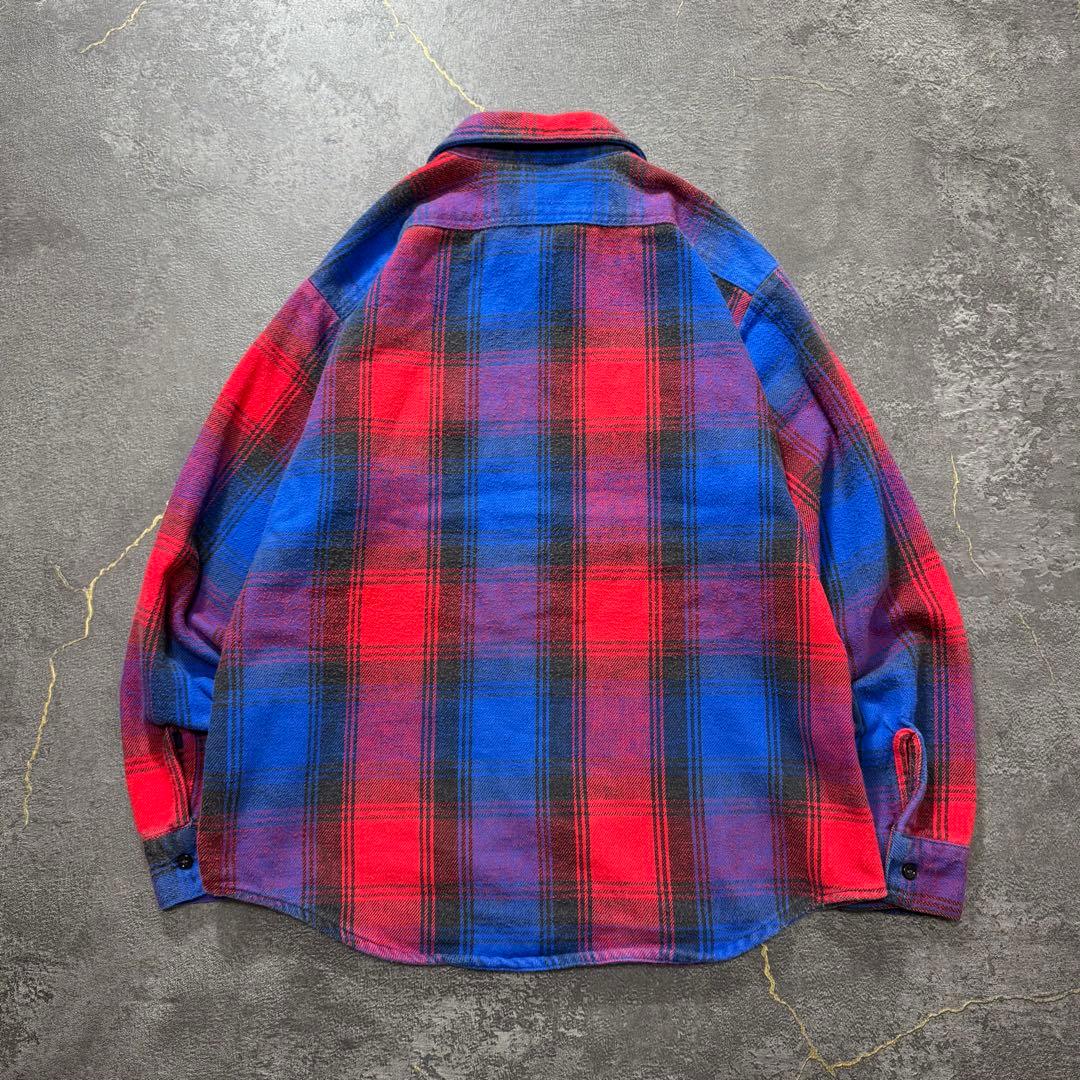 80sUSA製ファイブブラザーヘビーネルシャツヘビネル赤黒オンブレチェックL古着
