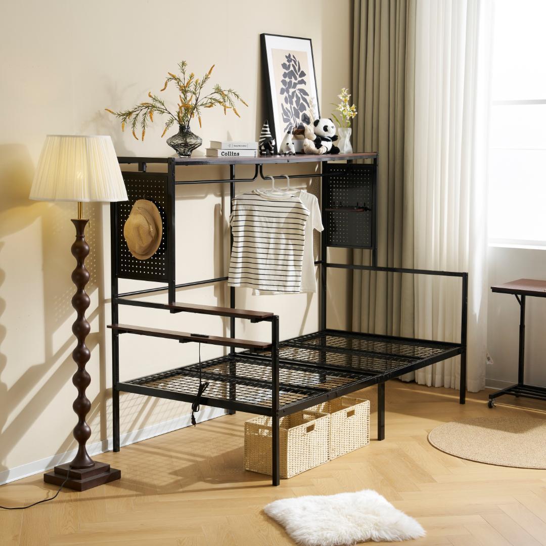 システムベットS・シングル スチールネット・可動デスク付　2COLOR