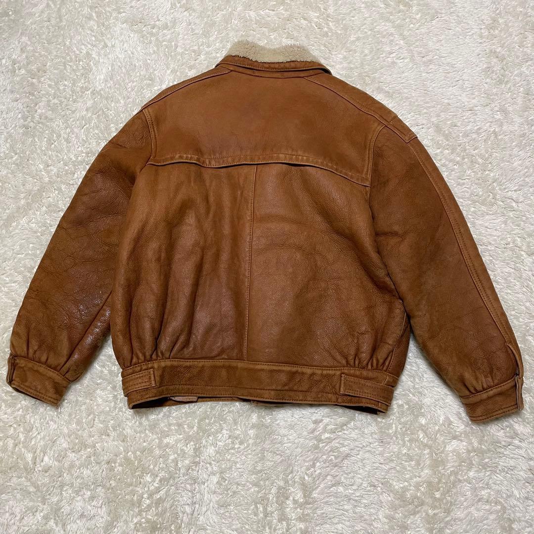 希少‼️USA製 ムートンライダースジャケット　ブラウンレザー　ダブル　ボア襟付き
