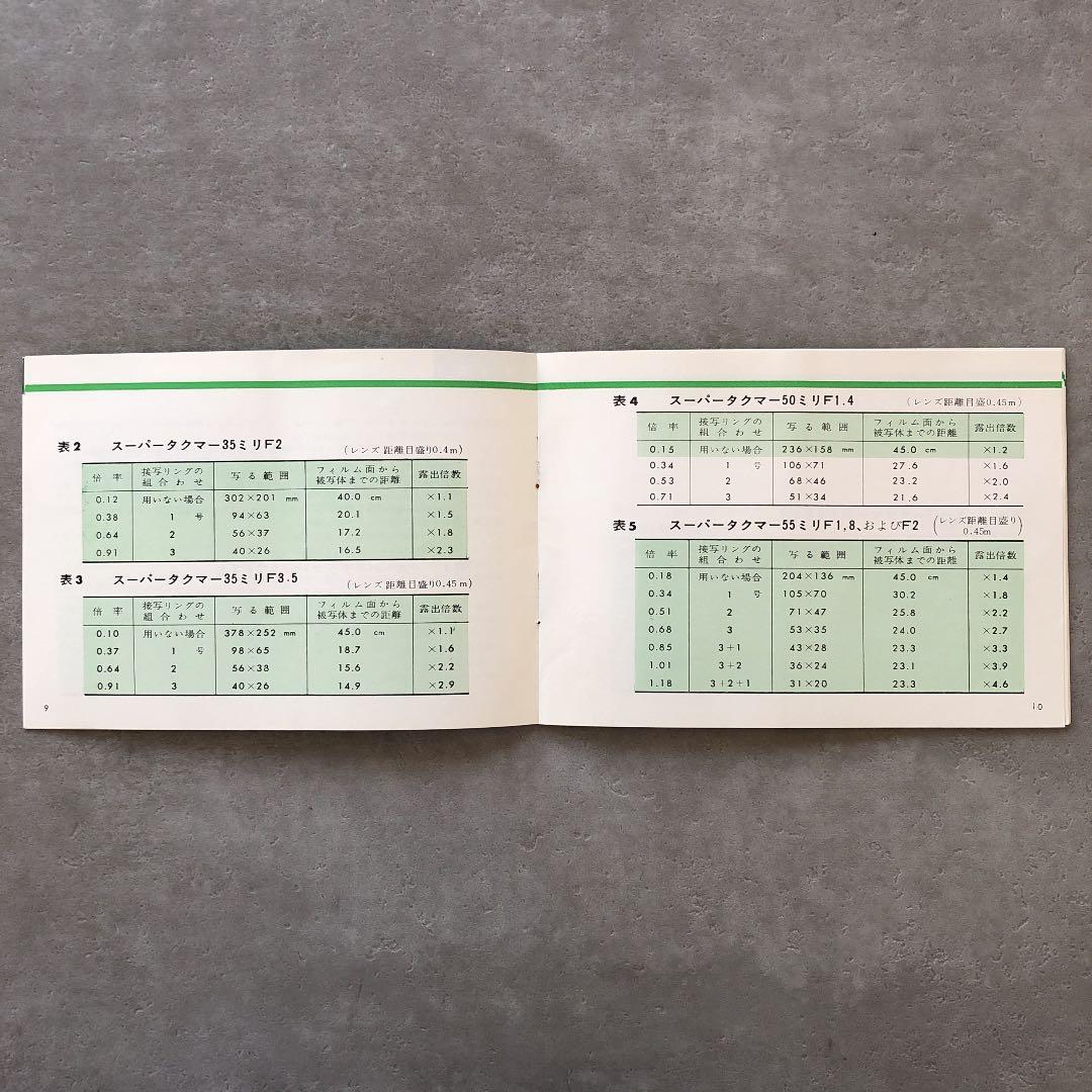 ペンタックス　オート接写リング・接写リング　使用説明書　1970年4月