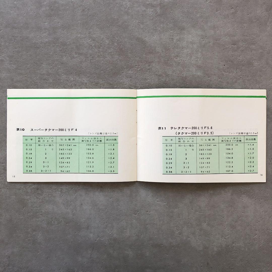 ペンタックス　オート接写リング・接写リング　使用説明書　1970年4月