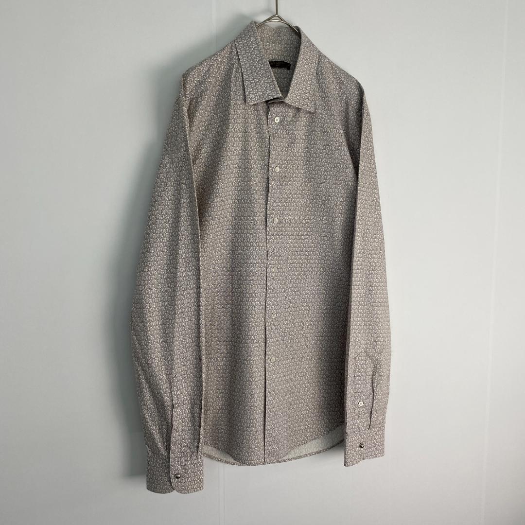 ルイヴィトン　長袖シャツ　総柄 綿100％ ベージュ系 M・L相当