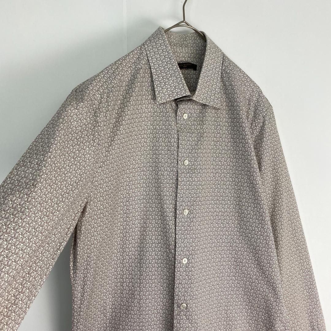 ルイヴィトン　長袖シャツ　総柄 綿100％ ベージュ系 M・L相当