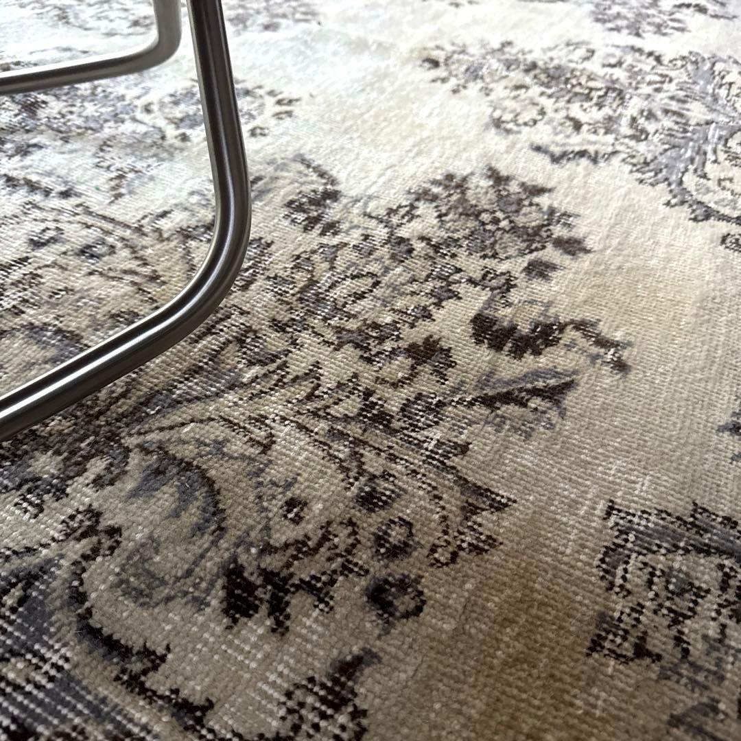 超大判173×272 クリーム×ブルーグレイ×ブラウン　トルコヴィンテージラグ