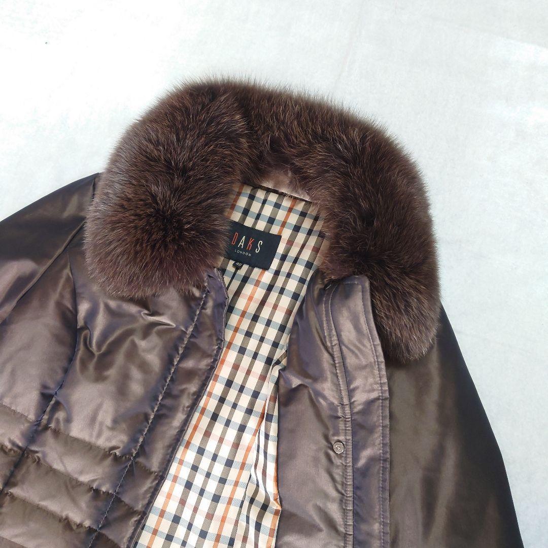 美品!!DAKS ダックス　フォックス ダウンコート ハウスチェック　Aライン
