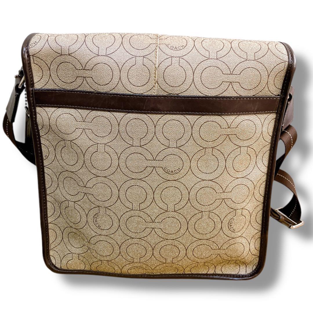 コーチ 良品 オプアート 斜め掛け可 PVC メッセンジャーバッグ ベージュ