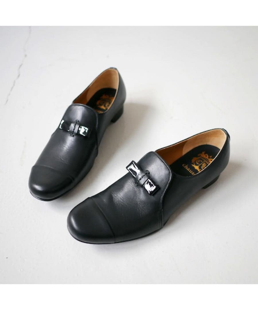 chausser ショセ＊黒　スリッポン キャップトゥ シューズ　革靴　39
