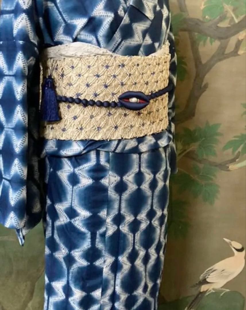 【高級】【美品】有松鳴海絞　日本製の伝統工芸士さん染め絞り 単衣浴衣