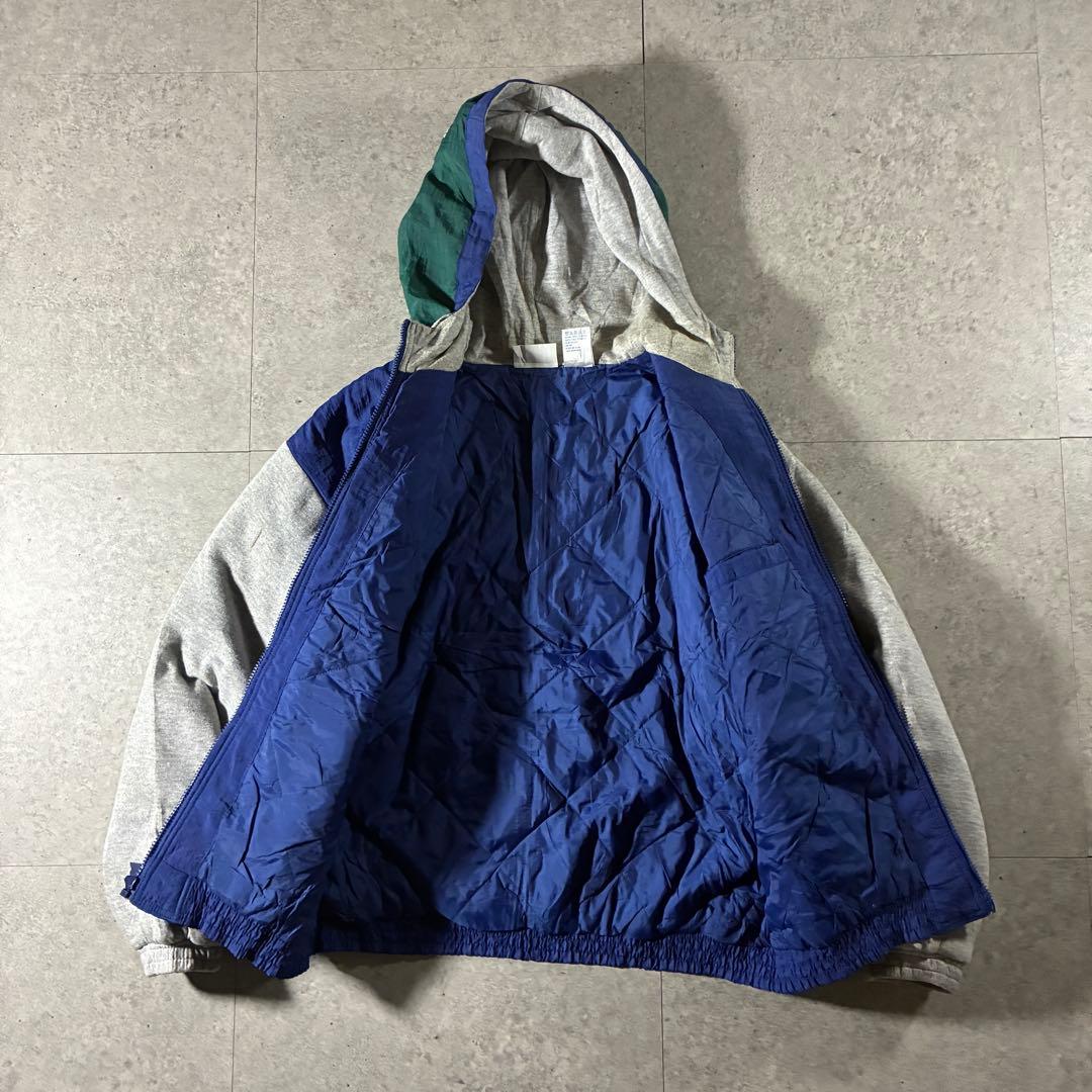 90s reebok中綿キルティングジャケット刺繍ロゴスウェット切替フーディ短丈