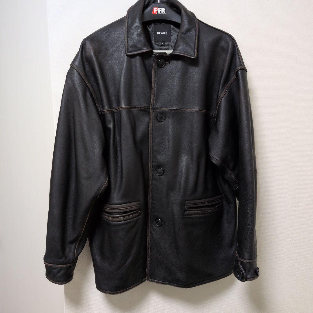 BEAMS ブラックレザージャケット S　カーコート　カバーオール　シープスキン