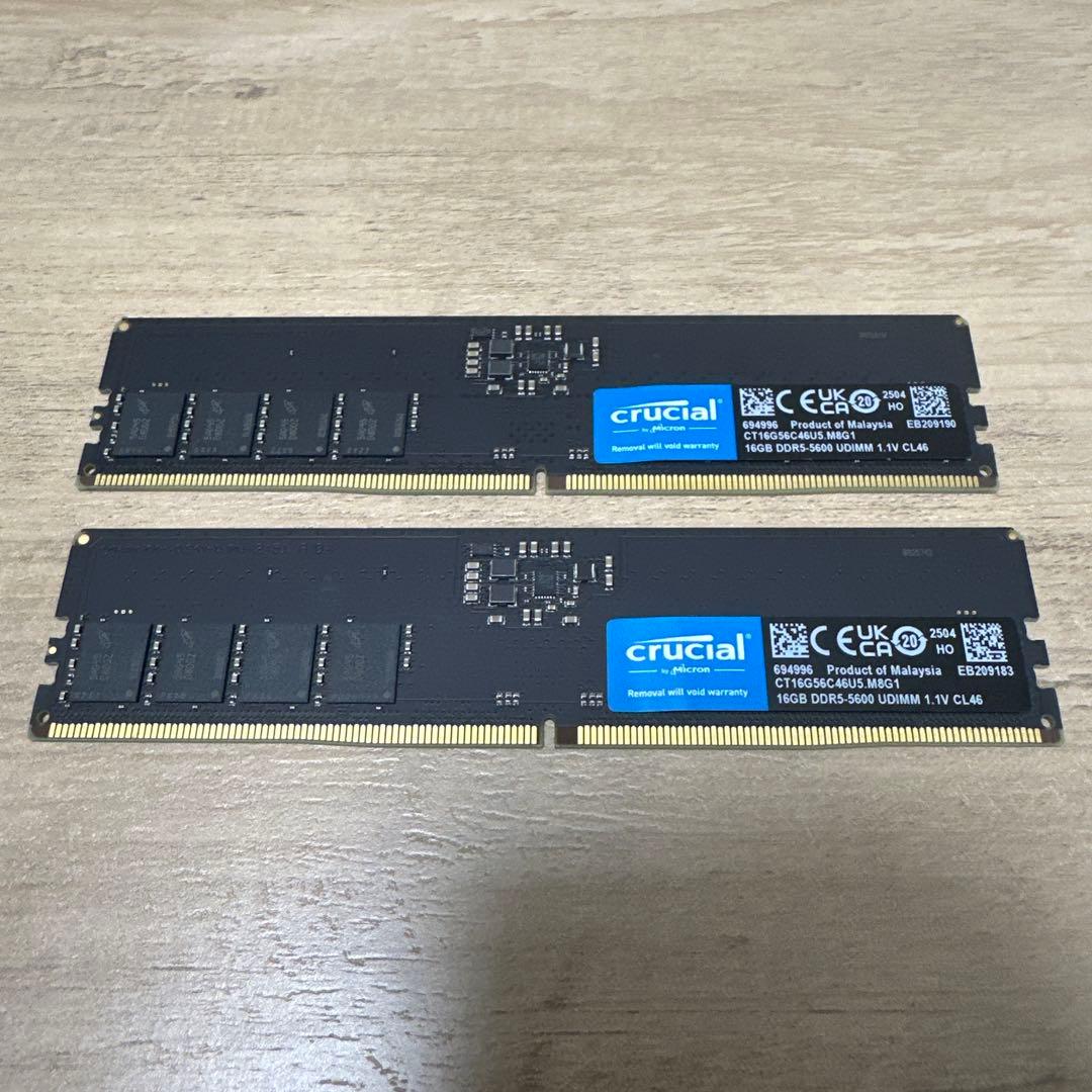 crucial DDR5-5600 UDIMM メモリー （16GBx2枚）