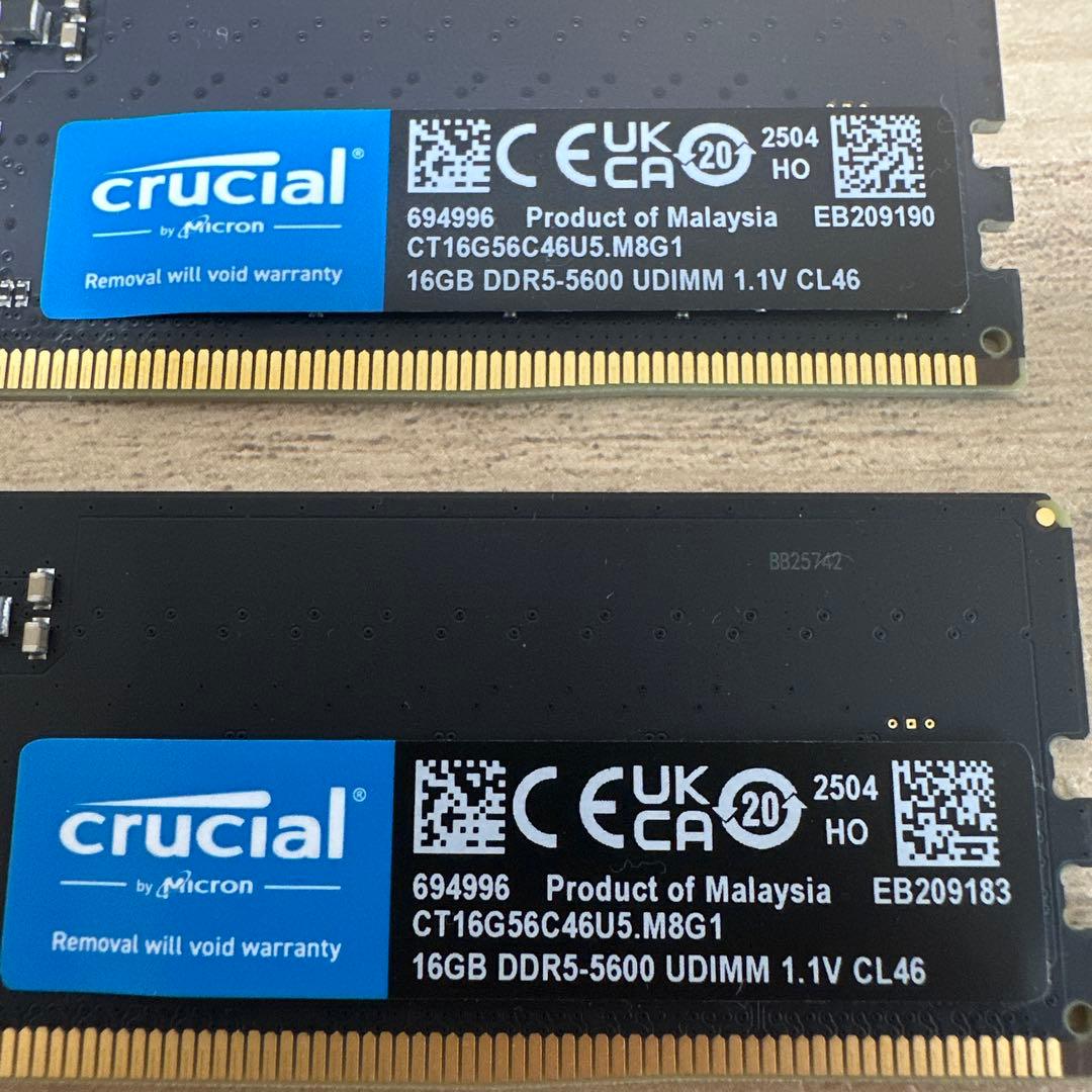 crucial DDR5-5600 UDIMM メモリー （16GBx2枚）