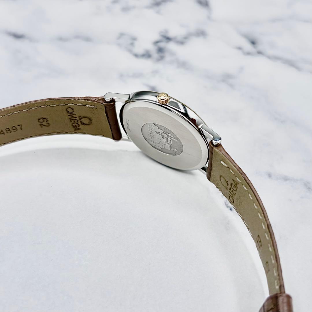 【美品】オメガ デヴィル K18YG リーフ針 7420.33 純正本革ベルト