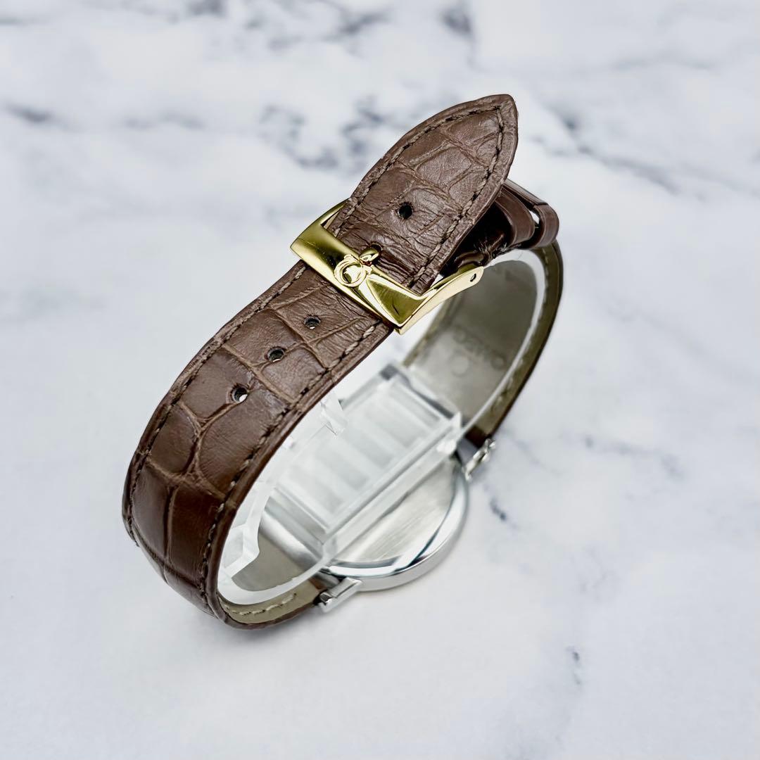 【美品】オメガ デヴィル K18YG リーフ針 7420.33 純正本革ベルト