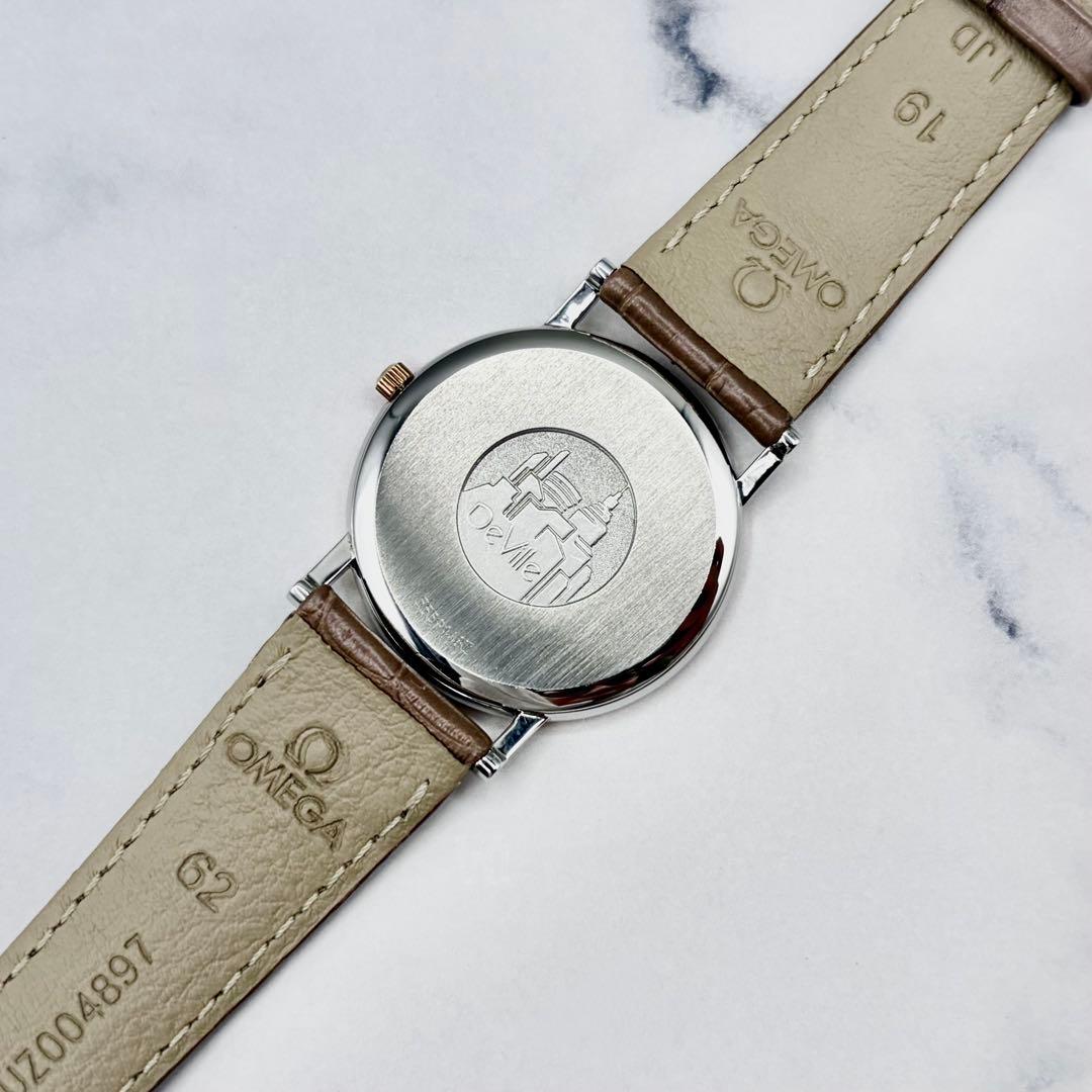 【美品】オメガ デヴィル K18YG リーフ針 7420.33 純正本革ベルト