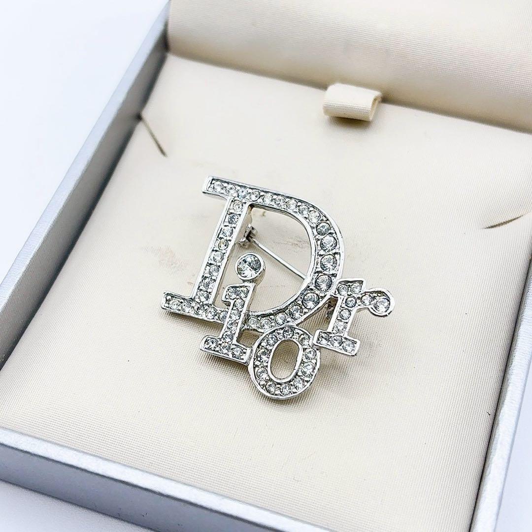 美品✨クリスチャンディオール Diorブローチ ラインストーン ロゴ シルバー