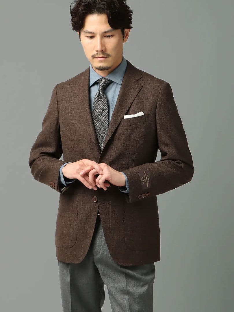H*N様 ブラウン シングル ビジネス　ジャケットCANONICO／ウールメッシ