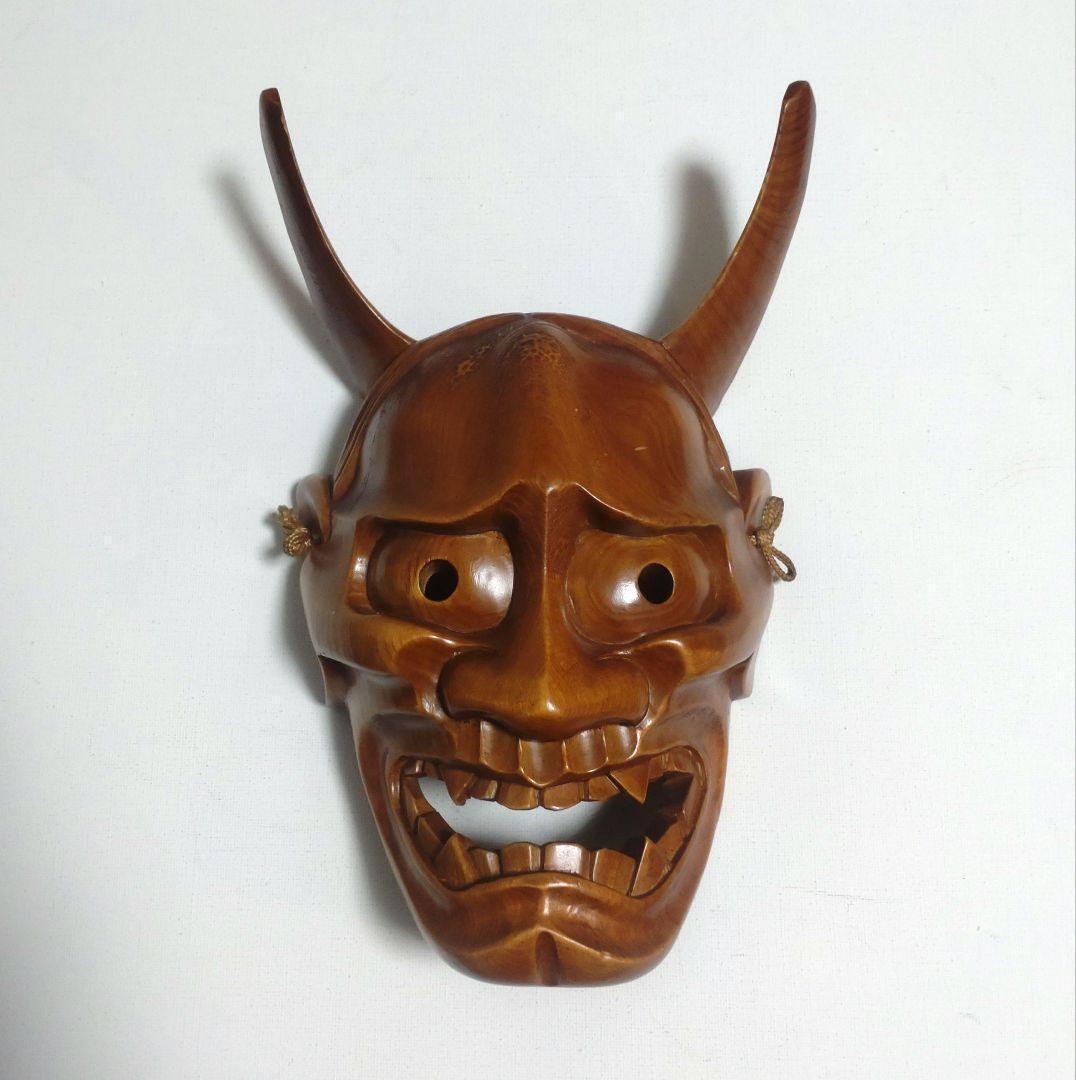 美品 稀少 一刀彫 一点物 般若面 木彫 能楽 能面 アンティーク