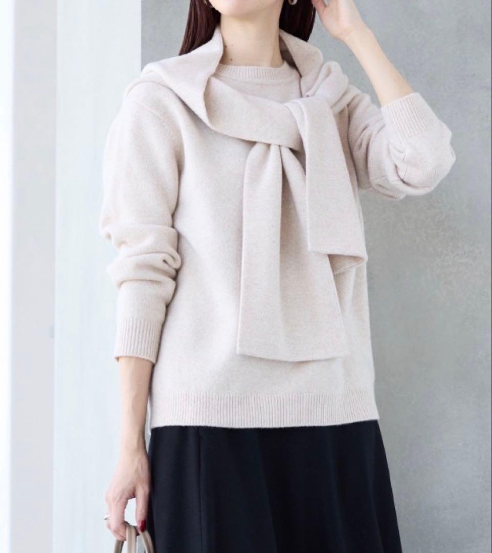 【2026SS セオリーリュクス】フードストール付きニット　カシミヤ混 M38
