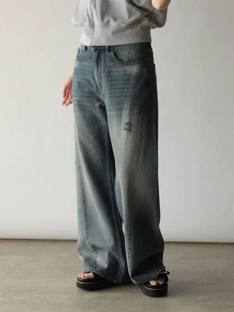 ヤマダヤ　RADIATE 切り替えデザインダメージデニムワイドパンツ　現行品
