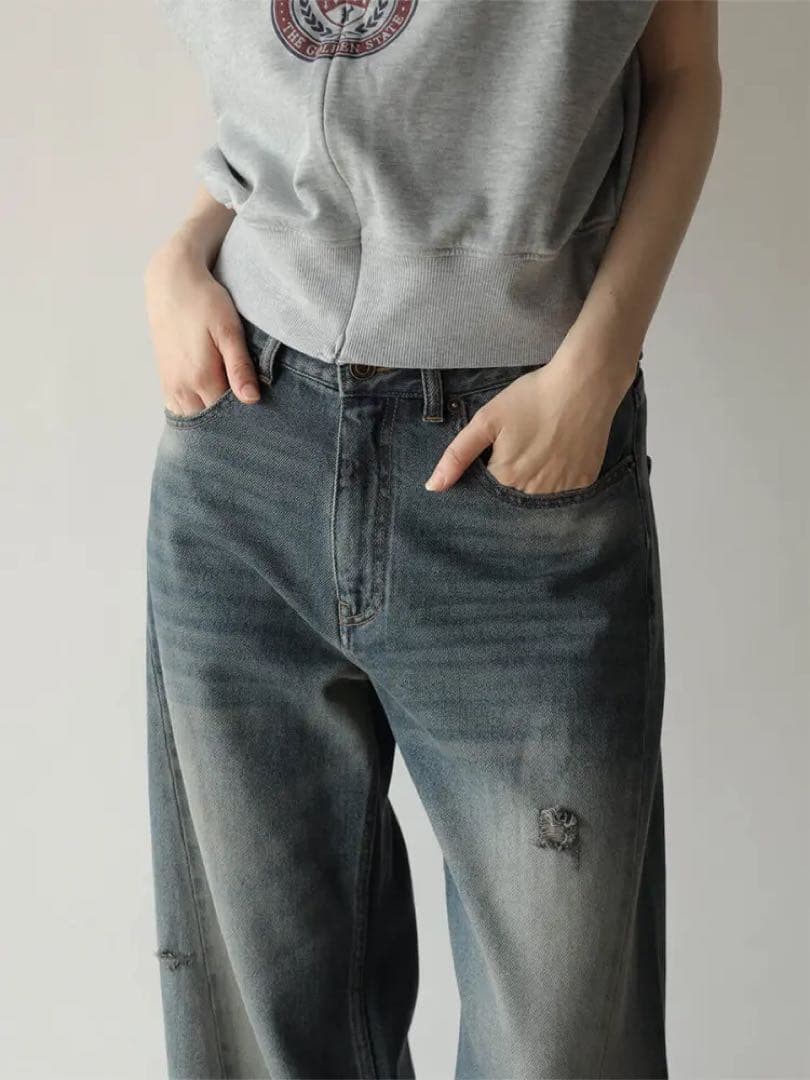 ヤマダヤ　RADIATE 切り替えデザインダメージデニムワイドパンツ　現行品