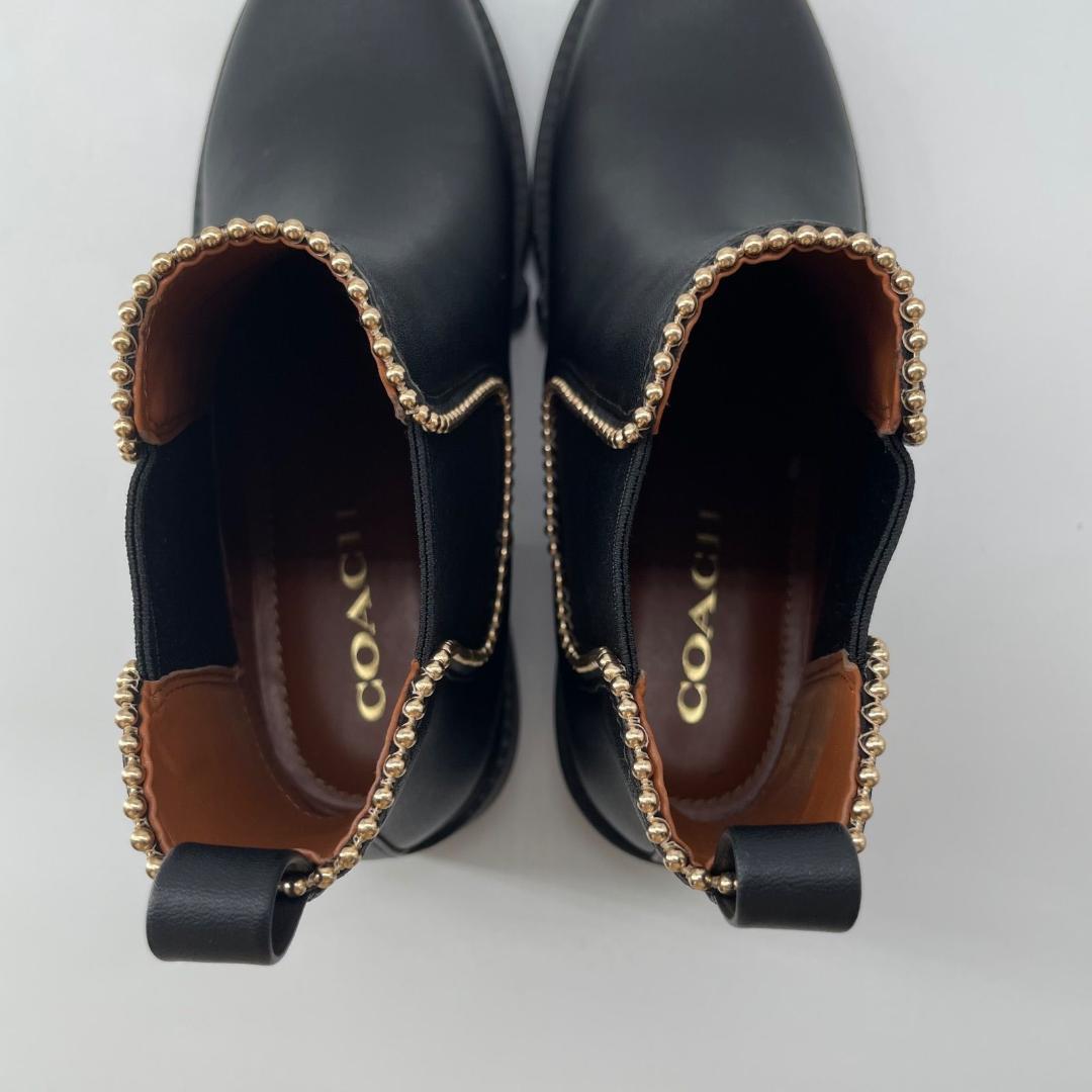 17113✨新品✨COACH ビジュー ショート サイドゴアブーツ 黒 レザー