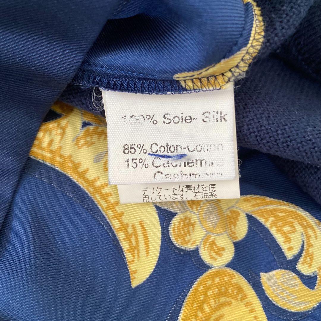 HERMES 長袖　トップス　カシミヤ バロック馬具チェーン柄 シルク切替 M