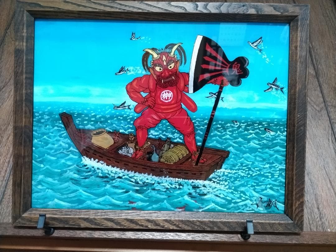 斎藤吾朗画伯　招福神「榊鬼の船」ガラス絵