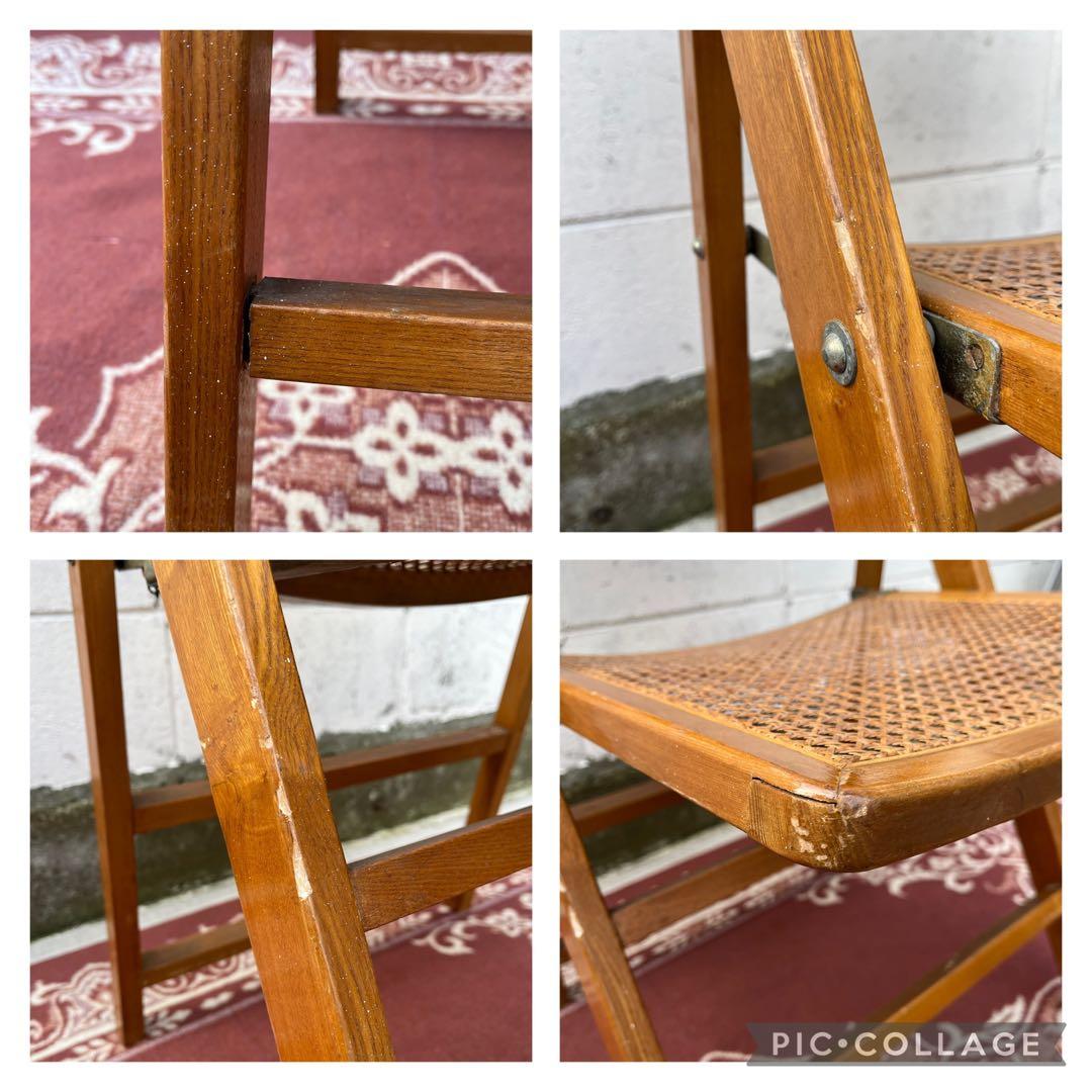 古家具ビンテージ品◾️籐ラタンパネル×木製フレーム 折りたたみ椅子 チェア B
