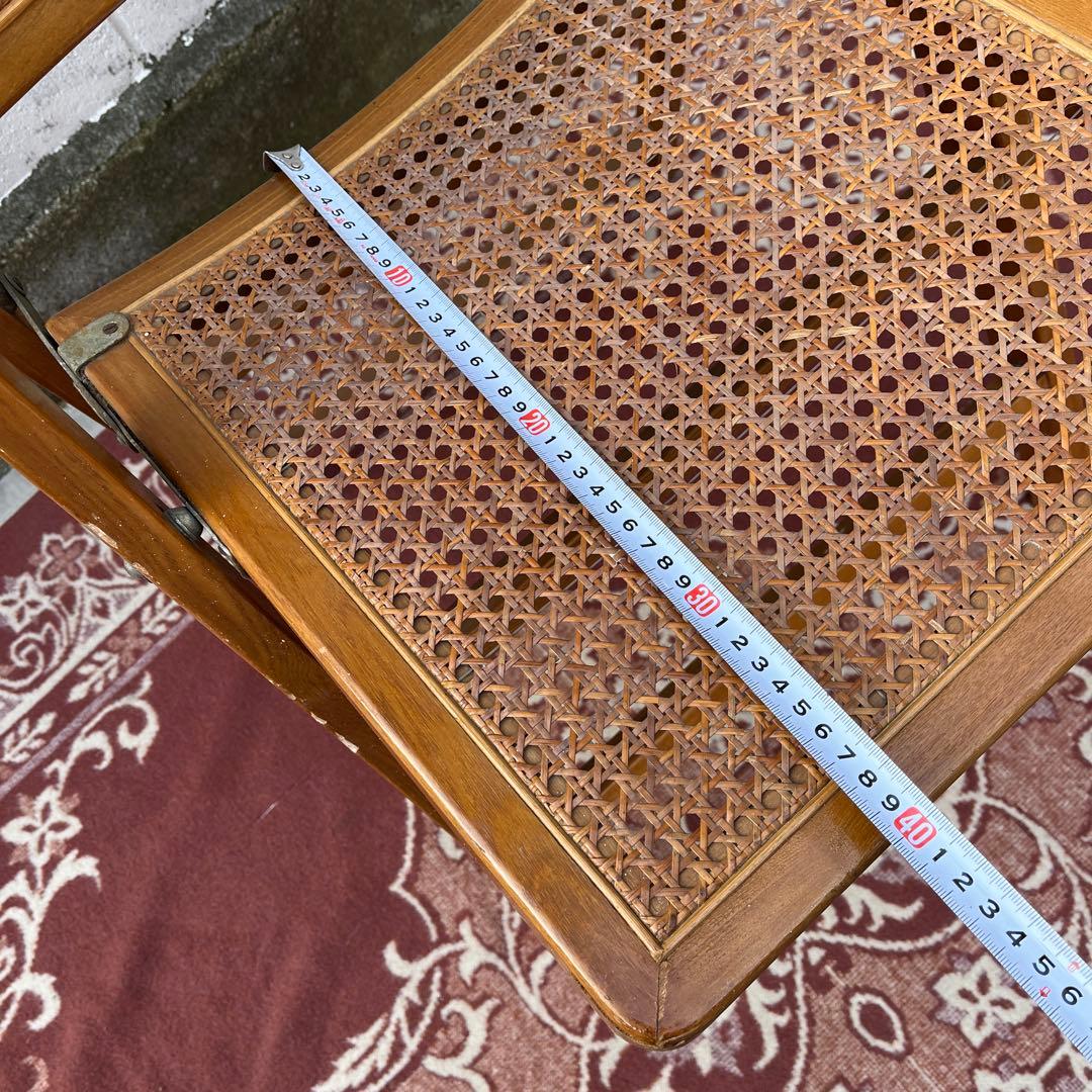 古家具ビンテージ品◾️籐ラタンパネル×木製フレーム 折りたたみ椅子 チェア B