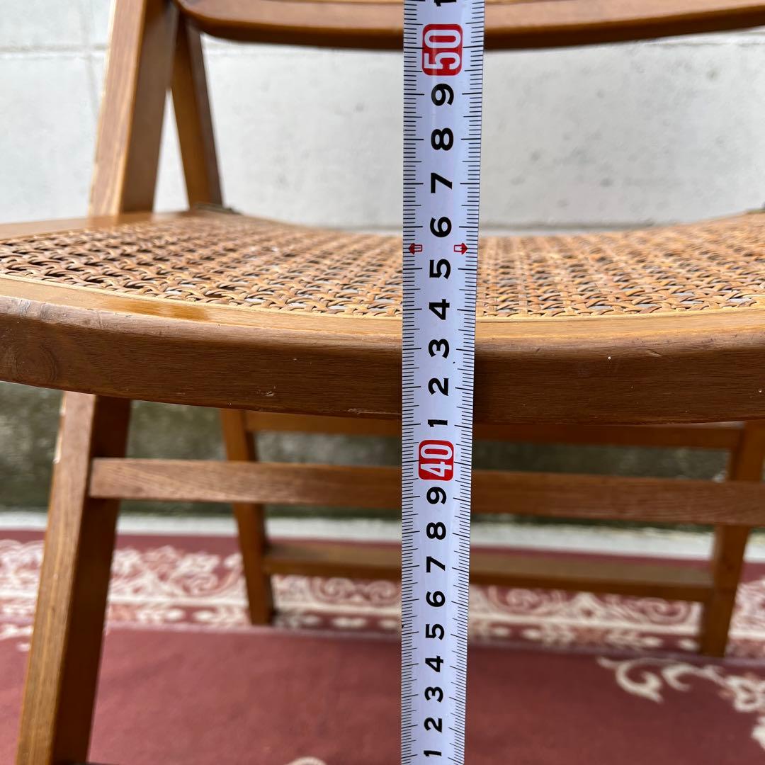 古家具ビンテージ品◾️籐ラタンパネル×木製フレーム 折りたたみ椅子 チェア B