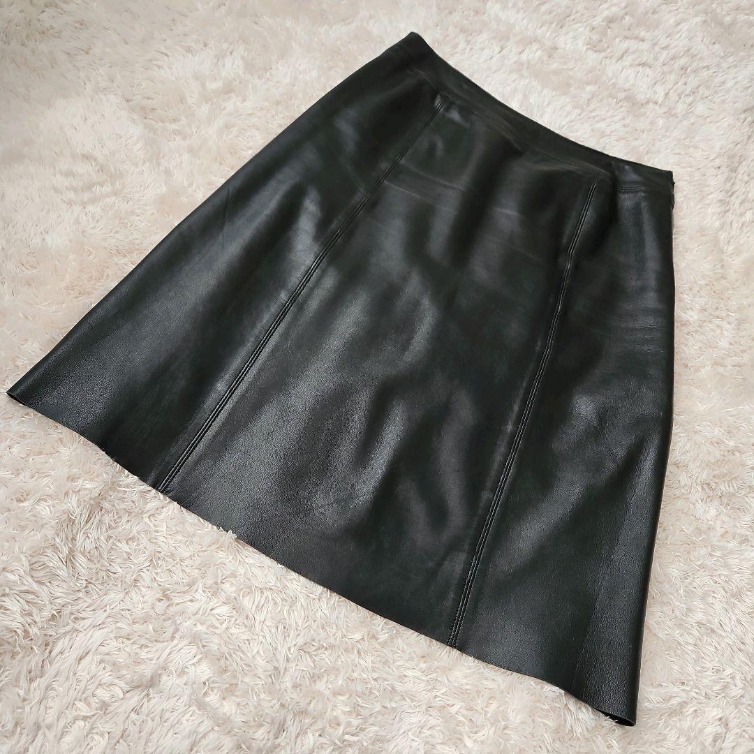 美品☆BURBERRY LONDON ラムレザースカート 裏地 ノバチェック