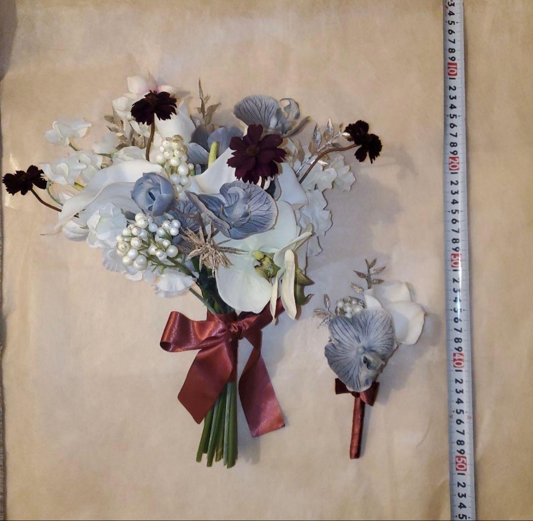 アーティフィシャルフラワー　ウェディングブーケ（ブートニア付き）