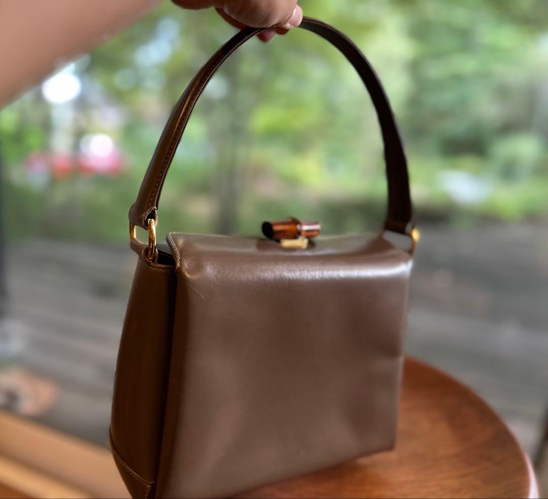 GUCCI グッチ ヴィンテージ バンブー ターンロックバッグ マロンブラウン