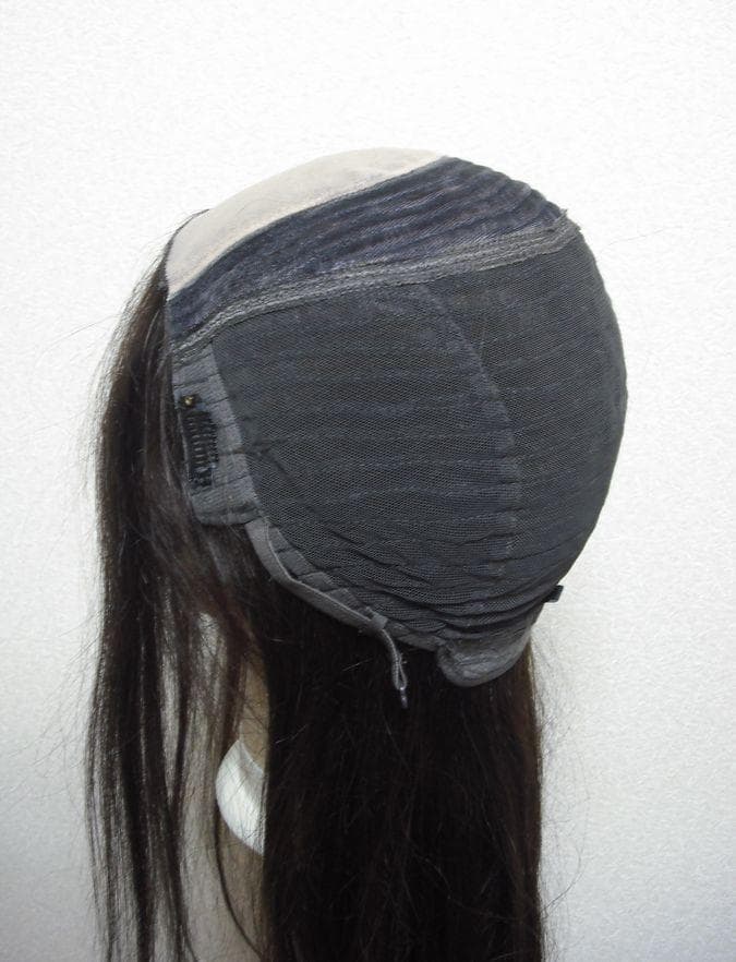 人毛　ウィッグ　幅広人工皮膚付き　ブラウン　スーパーロング　Ｍサイズ