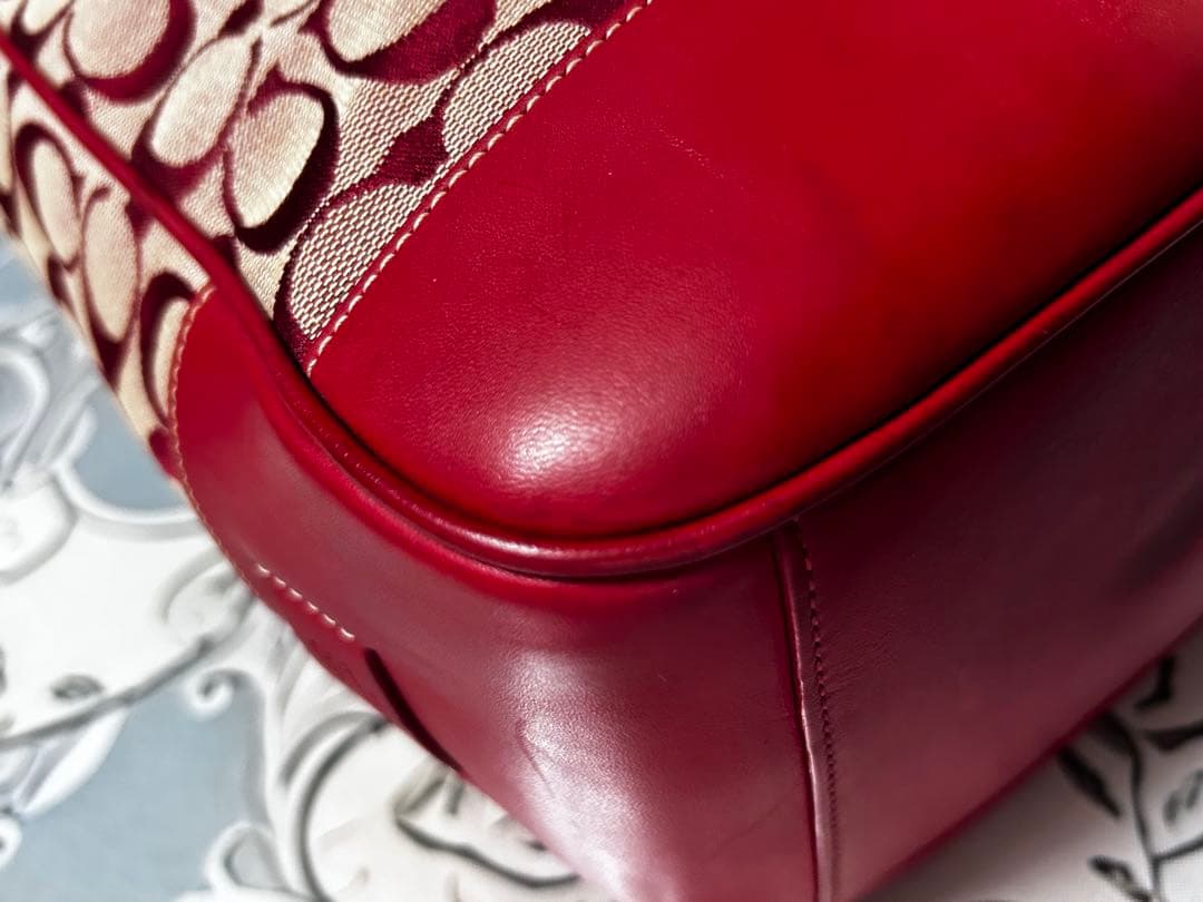 ✨良品✨ コーチ トートバッグ シグネチャー 型押し レッド 赤色 商品6093